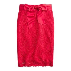 J. Crew Red Satin-Bow Lace Skirt